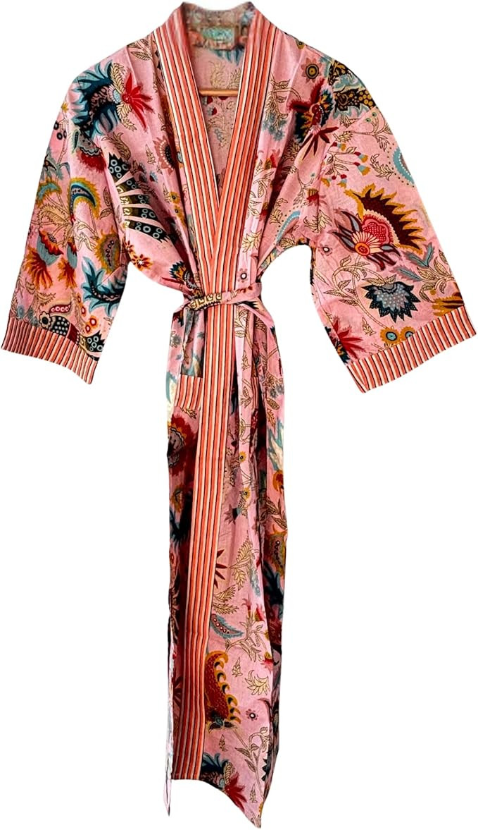 Cotton Kimono Robe Bathrobe Sleepwear, Long Traditional Style 48-50 Inches Length, Two Side Pocke... | Amazon (US)