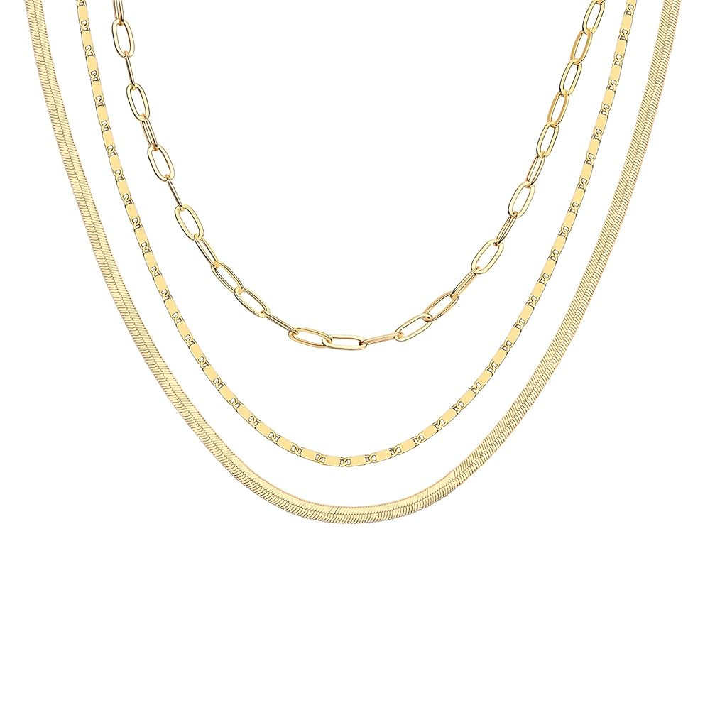 PAVOI 14K Gold Plated Dainty Layering Necklaces for Women | Snake Chain, Curb Link, Paperclip Lay... | Amazon (US)