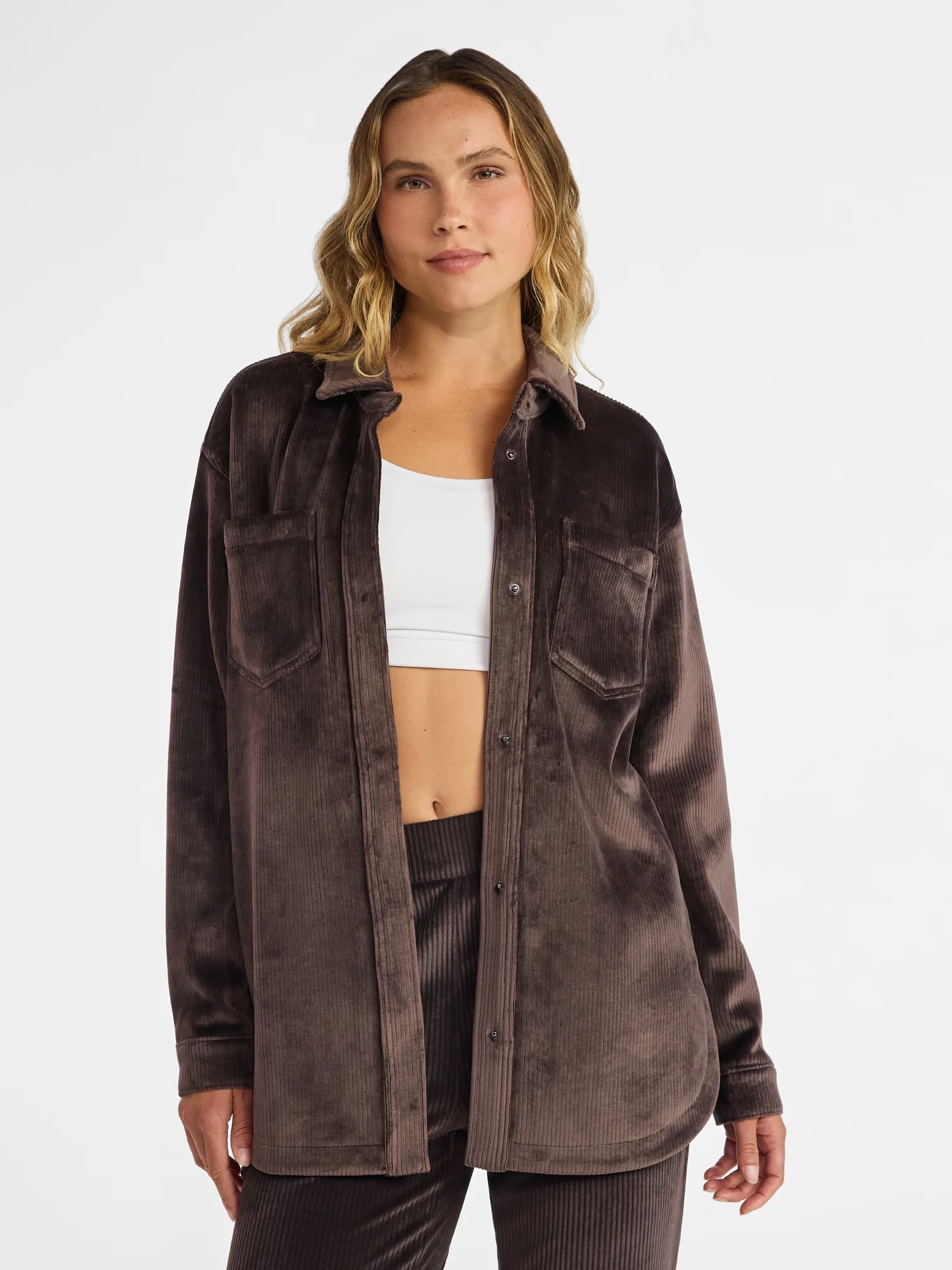 Avia Women's and Women's Plus Cord Velour Shacket, Sizes XS-4X | Walmart (US)