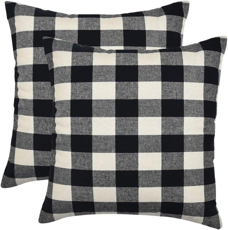 WFLOSUNVE Set of 2 Buffalo Check Plaid Throw Pillow Covers Farmhouse Outdoor Pillow Cushion Case ... | Amazon (US)