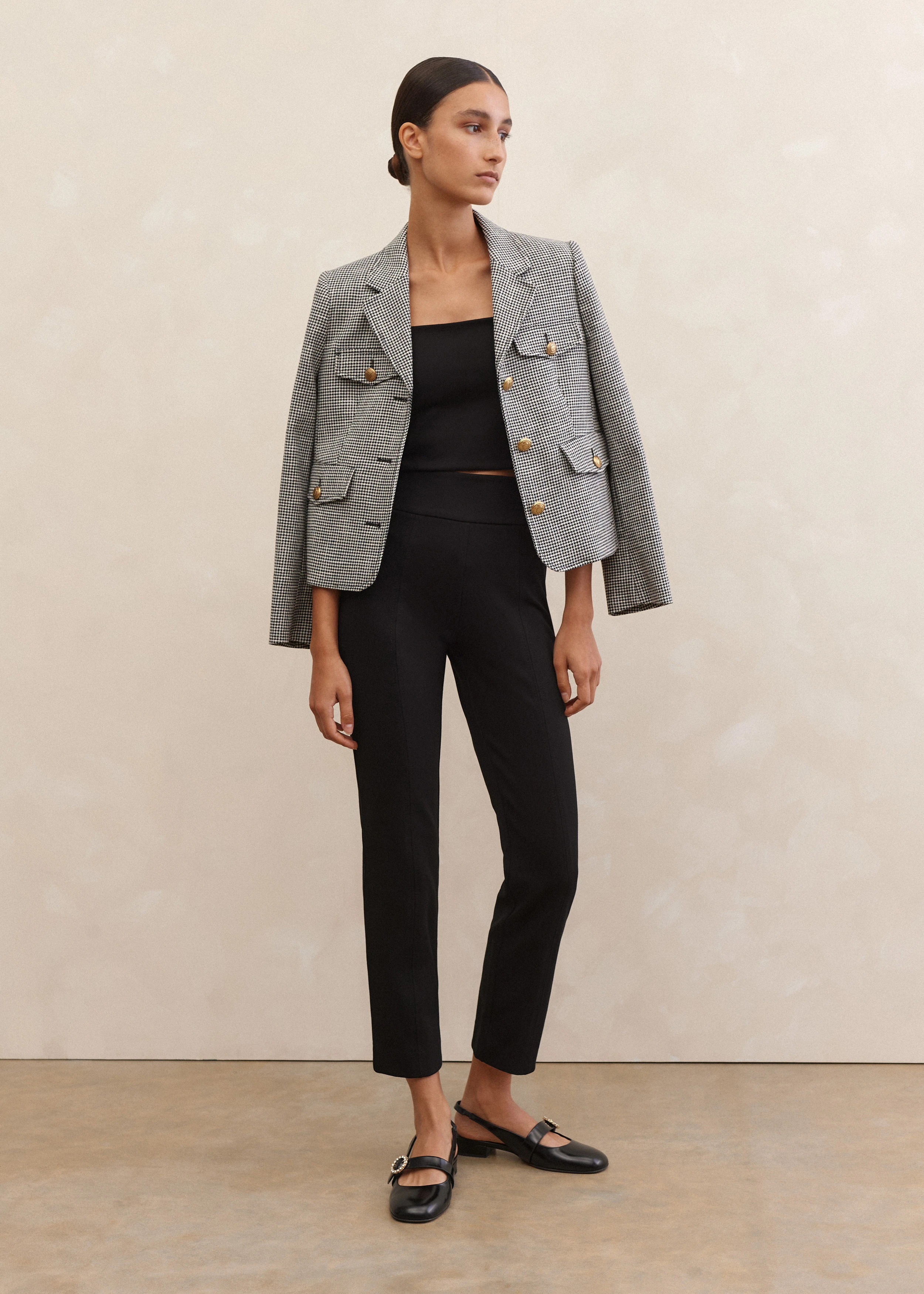 Black/White Military Button Houndstooth Cropped Jacket | Women's Jackets | ME+EM | ME+EM US