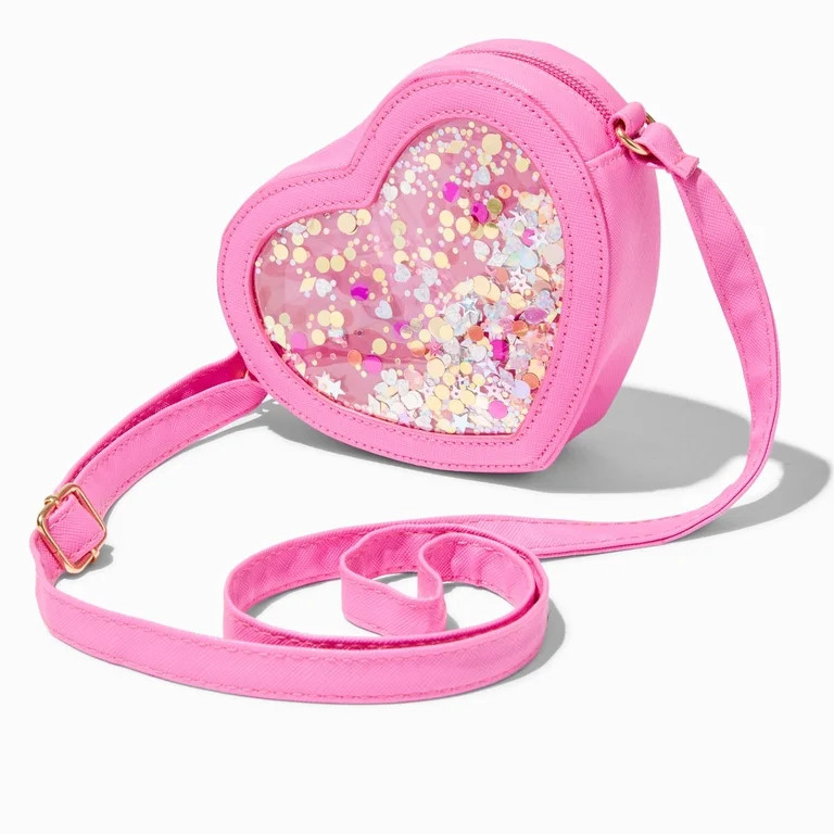 Claire's Club Little Girls Glitter Heart Transparent Crossbody Bag | Walmart (US)