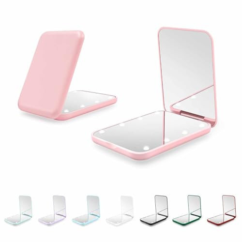 Kakuje Compact Mirror, 1X/3X Magnification LED Pocket Mirror with Nternal BIattery, Mini Mirror for Purse, Pocket,Travel and Present (Pink) | Amazon (US)