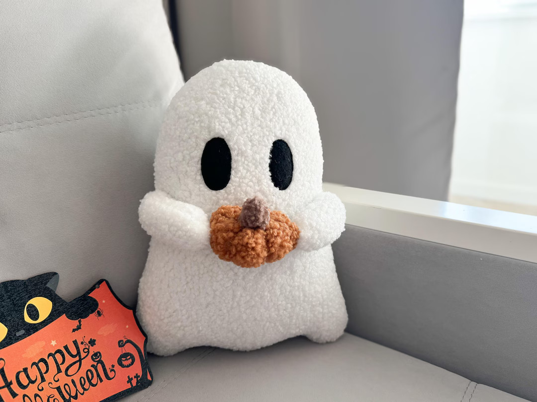 Ghost With Pumpkin Plush Pillow – Cute Halloween Decor - Etsy | Etsy (US)