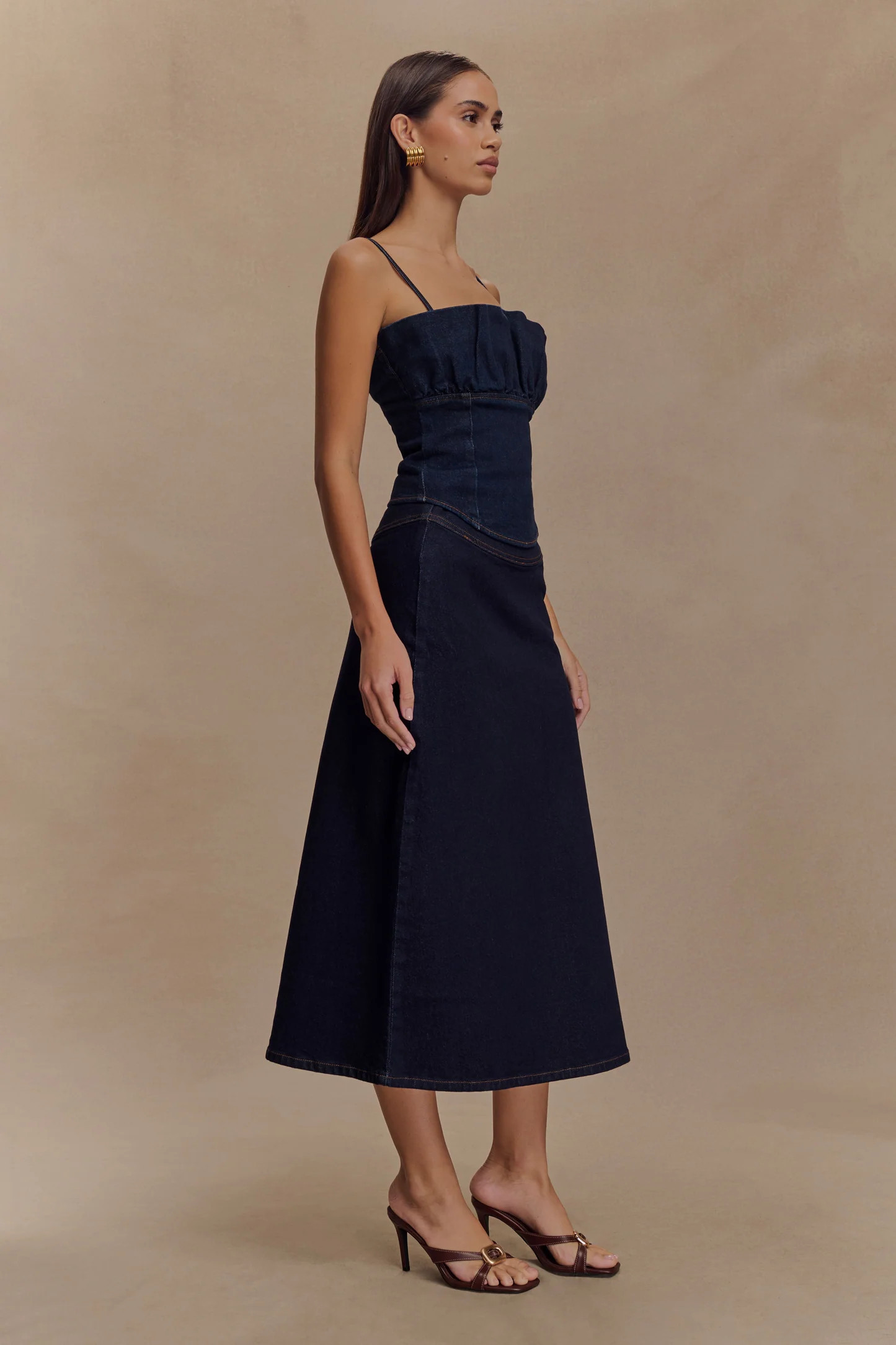 Cecilia Denim A-Line Midi Skirt - Indigo Blue | MESHKI US