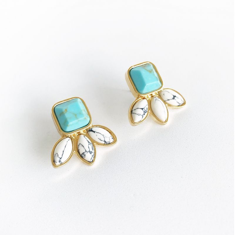 Sanctuary Project Semi Precious Turquoise and White Howlite Three Stone Stud Earrings Gold | Target