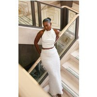 Premium White Satin High Neck Cowl Top | PrettyLittleThing US