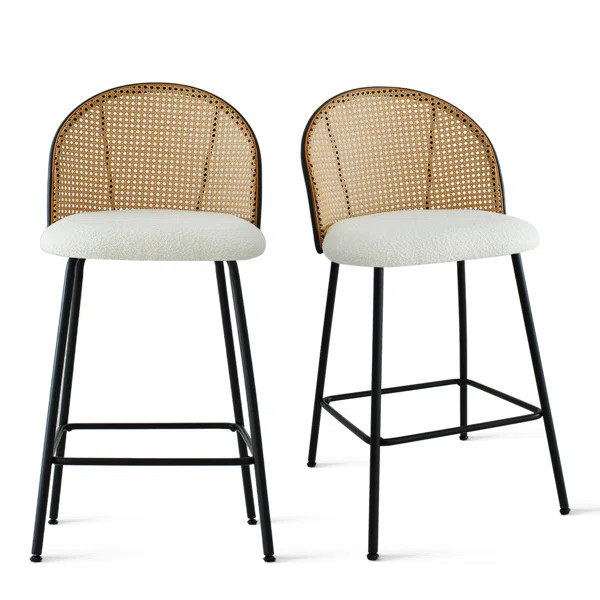 Attalla 27" Boucle Upholstery Full Back Rattan Stool | Wayfair North America