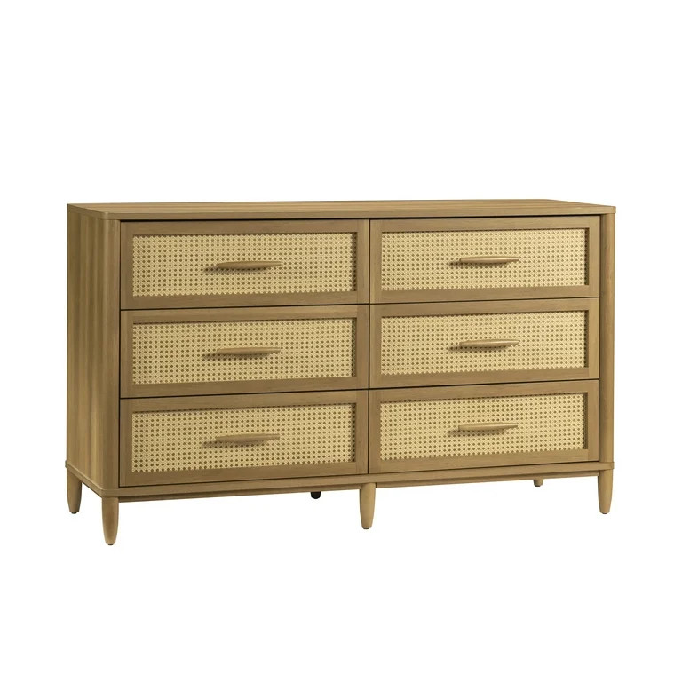 Better Homes & Gardens Springwood Caning 6-Drawer Dresser, Light Honey Finish | Walmart (US)