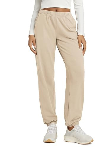 ODODOS Women's Brushed Fleece Jogger Sweatpants – Cozy Warm Adjustable High-Rise Relaxed Lounge Pants with Pockets, Beige Heather, X-Large | Amazon (US)