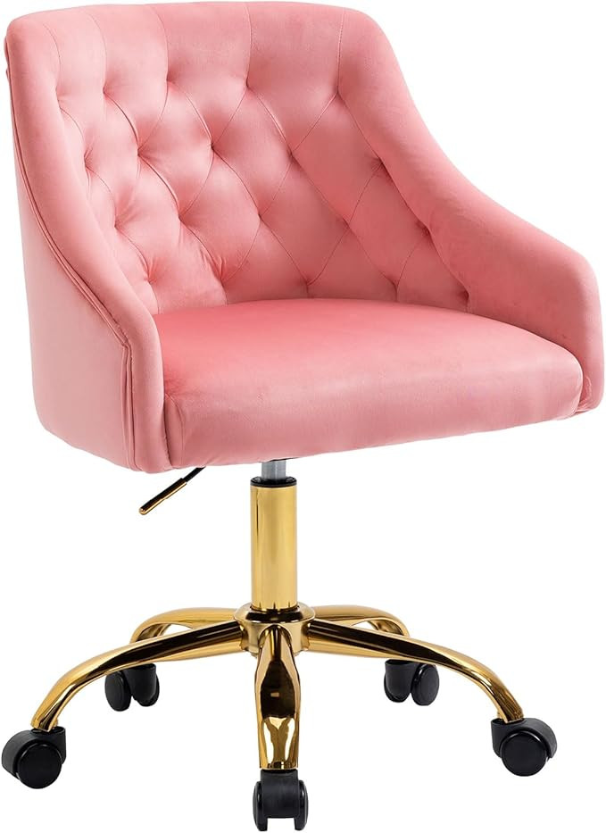 MOJAY Velvet Office Swivel Chair, Vanity Chair, Fabric Desk Chair, Pretty Fancy Chair, Gold Offic... | Amazon (US)