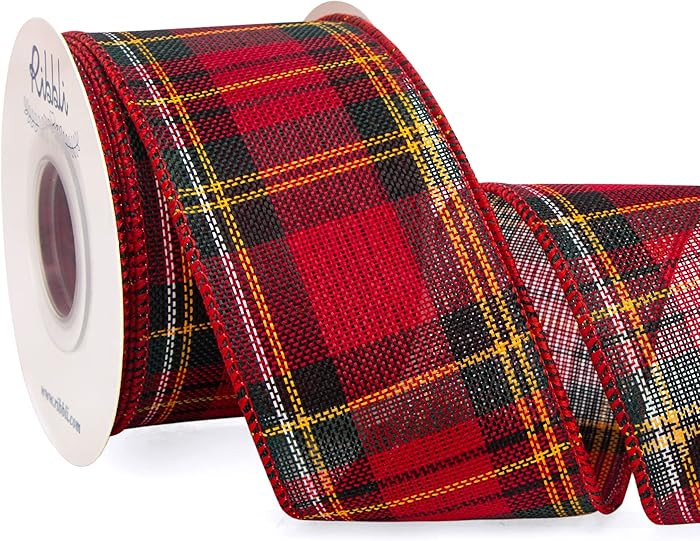 Ribbli Christmas Ribbon Wired, Christmas Plaid Burlap 2-1/2 inch x Continuous 10 Yard for Topper ... | Amazon (US)