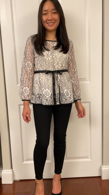 #WalmartPartner #WalmartFashion 
@walmartfashion

$19.99 beautiful lace top is perfect for holidays or any special occasions. Available on a lot of other colors. I took size S since XS was a little close fitting. Stretchy $25 skinny jeans in 0 short.