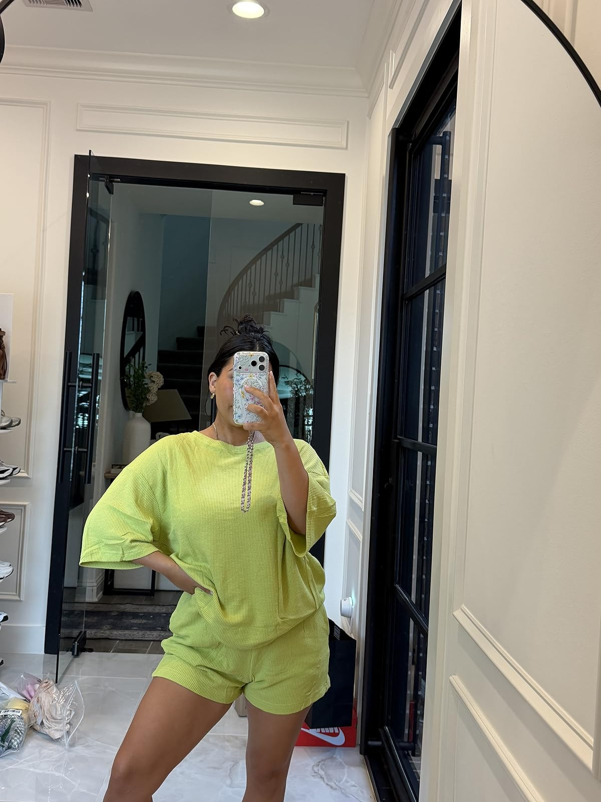 Tankaneo Womens Short Sets 2 Piece Outfits 3/4 Sleeve Tops and Elastic Waist Shorts Lounge Set Ca... | Amazon (US)