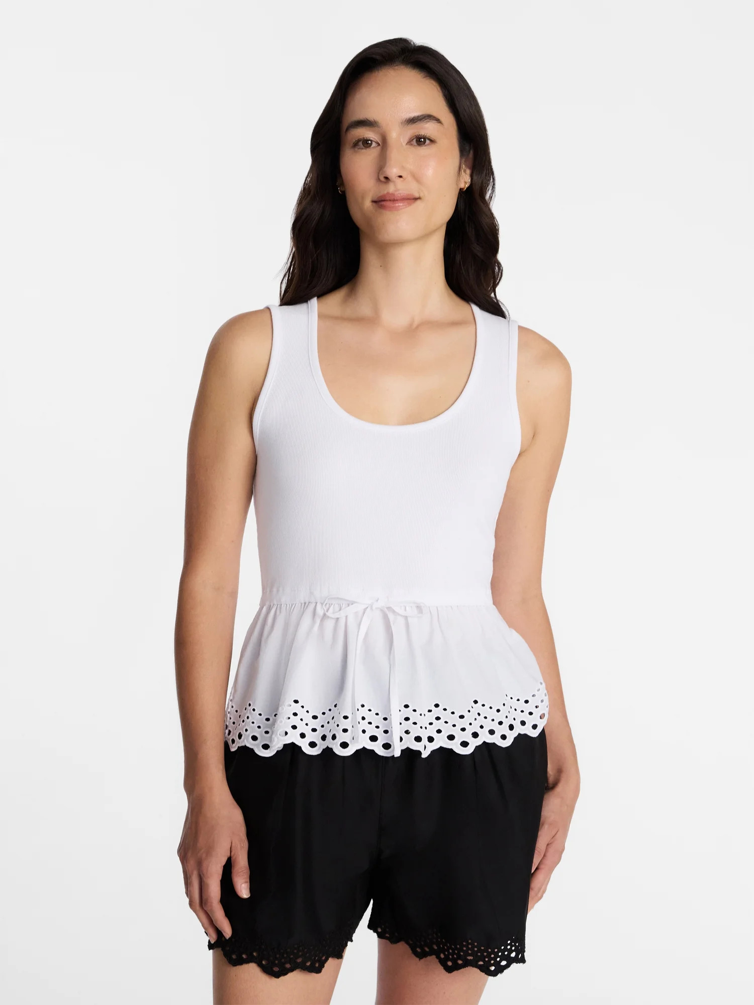 Time and Tru Women's Eyelet Trim Tank Top with Peplum Hem, Sizes XS-XXXL - Walmart.com | Walmart (US)