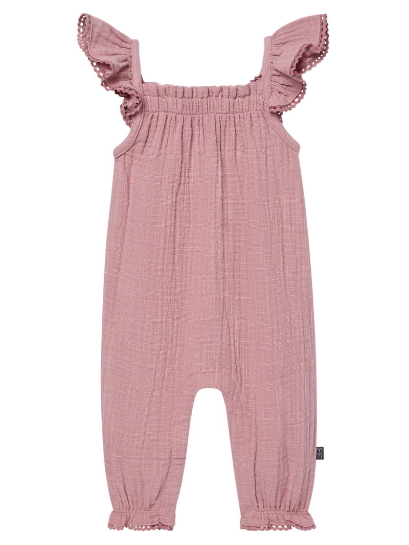 Modern Moments by Gerber baby Girl Long Leg Romper with Novelty Trim Detail, Sizes 0/3 Months - 2... | Walmart (US)