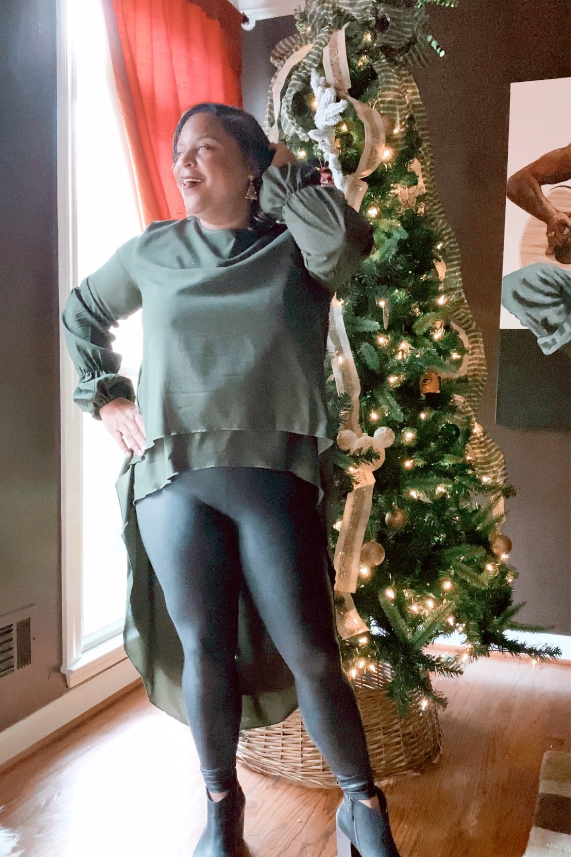 Easy holiday outfit
Tunic High Low Top Going Out Shirt Lantern Sleeves Faux Leather Leggings Black Booties Christmas Outfit Green Shirt Casual Elegant Outfit 

#LTKover40 #LTKstyletip #LTKSeasonal