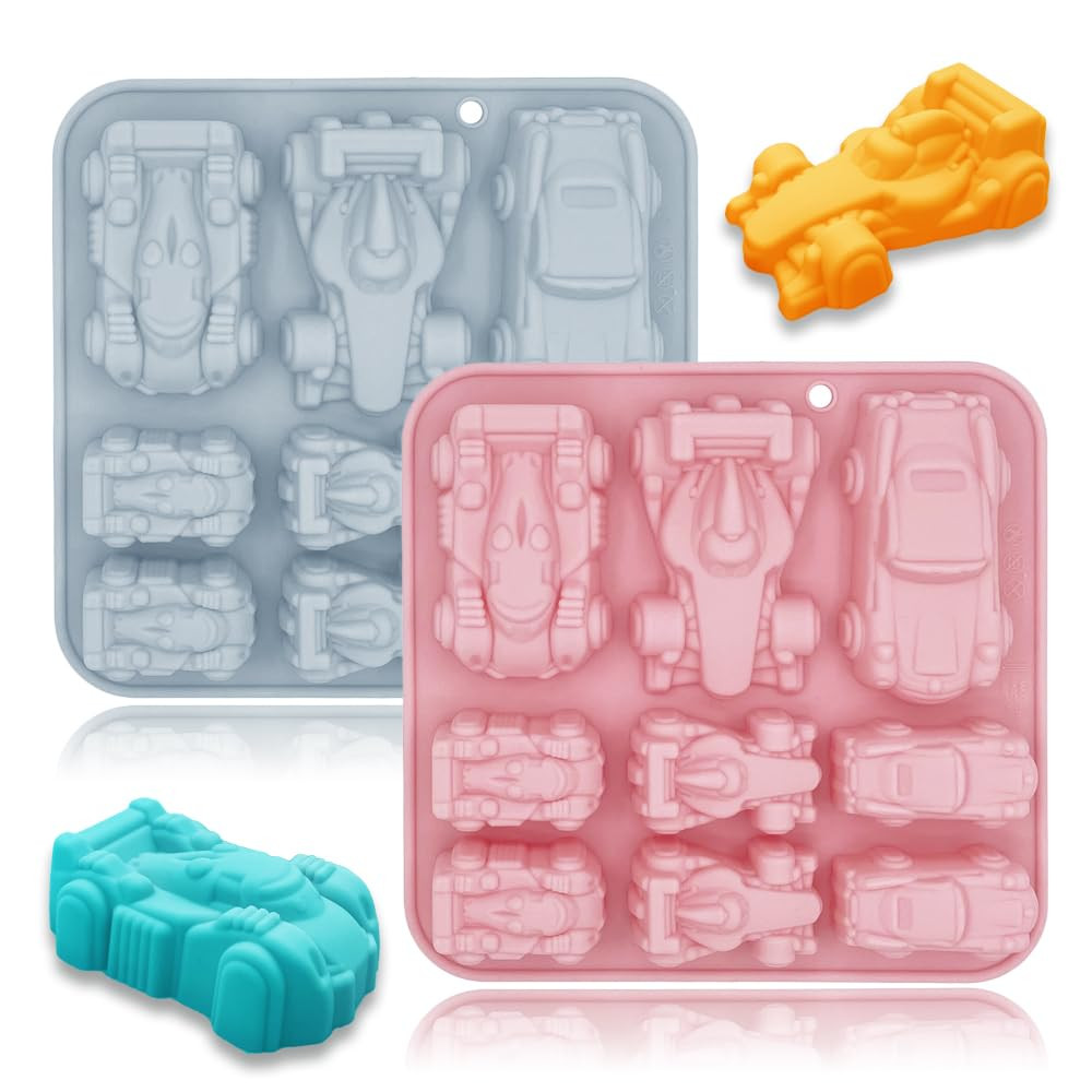 2 Pack Cute Car Silicone Molds 3D Race Car Themed Baking Mould Tray DIY Baking Tool for Crayons C... | Amazon (US)