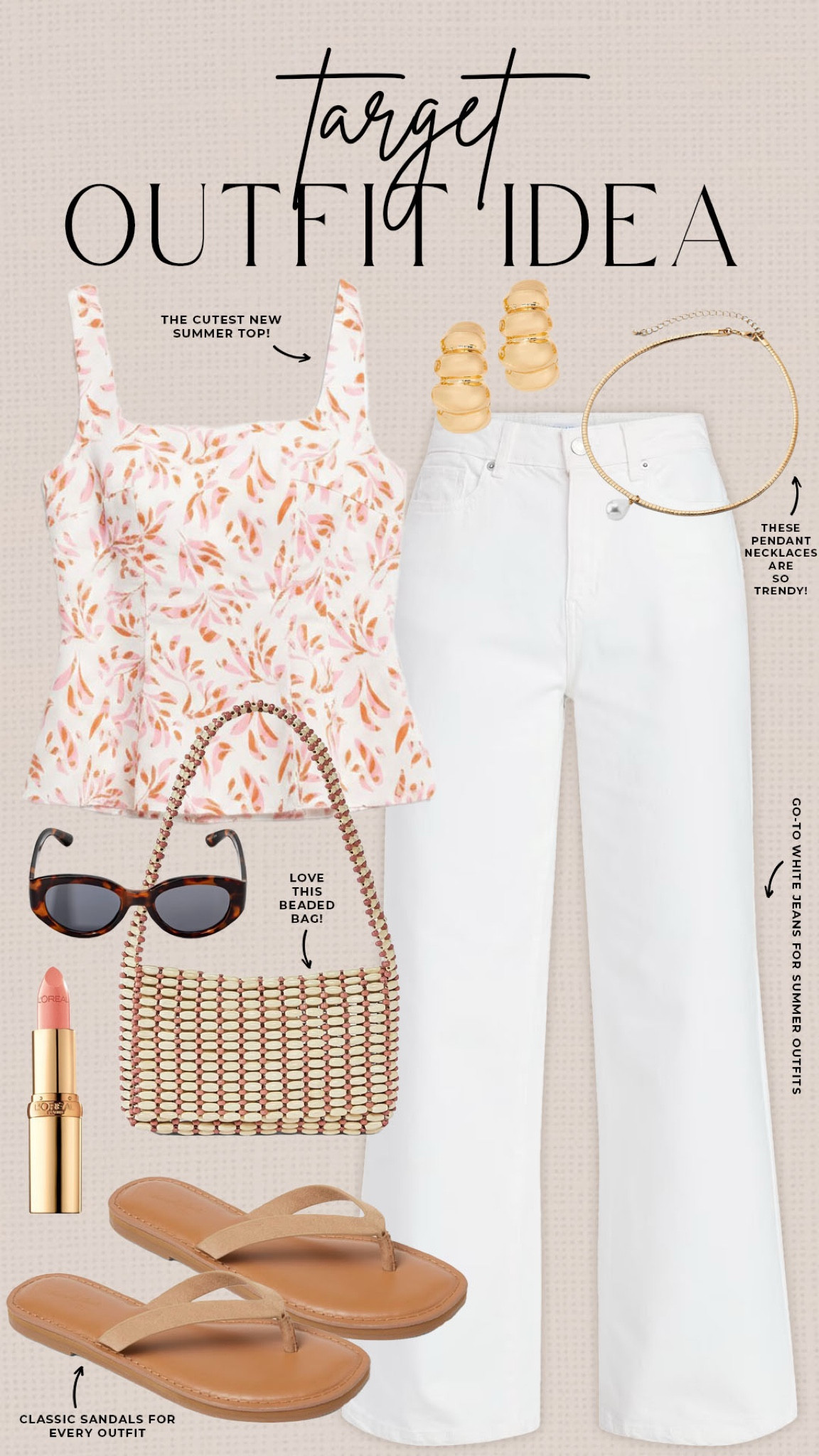 Elevated casual summer outfit idea from Target!

#targetdeals

Target deals. Target finds. Target fashion. Target white jeans. Target floral peplum top. Target beaded handbag  

#LTKootd #LTKgrwm #LTKSeasonal