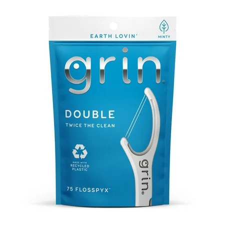 Grin Double Flosspyx - 75 ct - Dental Floss Picks, Flossers, Two Lines of Super Strong Floss, Minty Fresh, Made with Recycled Plastic | Walmart (US)
