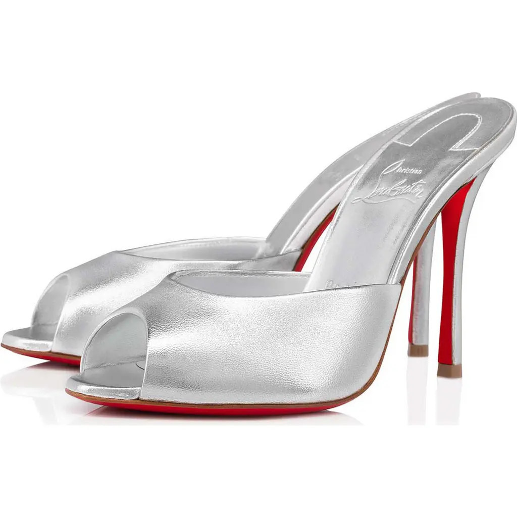 Christian Louboutin Me Dolly Peep Toe Slide Sandal in Silver at Nordstrom, Size 7.5Us | Nordstrom