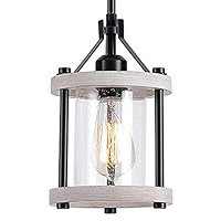 XSDeTu Farmhouse Pendant Light in Wood and Metal Cage, Rustic White Wood Pendant Light with Glass, A | Amazon (US)