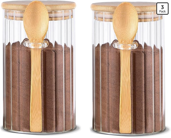 24 FL OZ Airtight Glass Jars with Bamboo Spoons Lids Overnight Oats Container Decorative Coffee B... | Amazon (US)