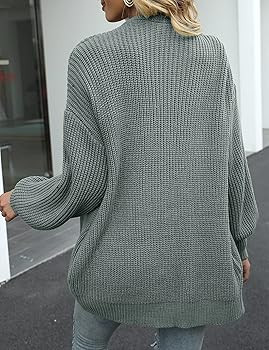 MEROKEETY Women's Open Front Long Lantern Sleeve Cardigan Oversized Chunky Outwear with Pocket | Amazon (US)