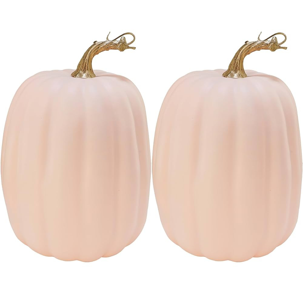 Winlyn 2 Pcs Large Artificial Pumpkins Fall Harvest Light Peach Pumpkins Big Faux Foam Pumpkins 8... | Amazon (US)