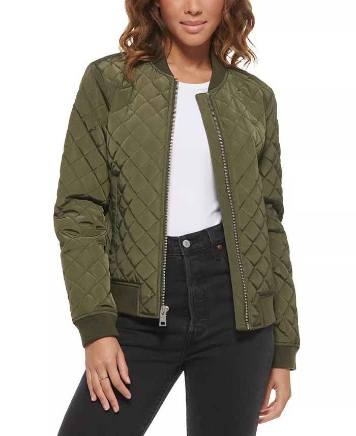 Diamond Quilted Casual Bomber Jacket | Macy's