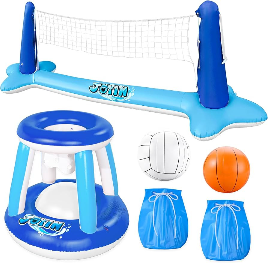 JOYIN Inflatable Volleyball Net & Basketball Hoops Pool Float Set; Balls Included for Kids/Adults... | Amazon (US)
