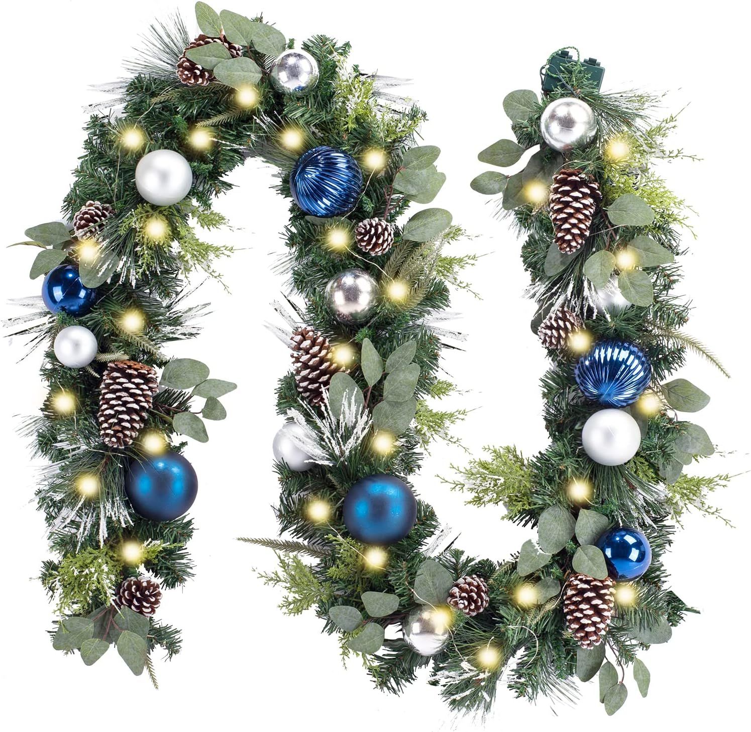 WANNA-CUL Pre-Lit 9 Feet/108 Inch Christmas Garland with Lights for Front Door Silver Blue Lighte... | Amazon (US)
