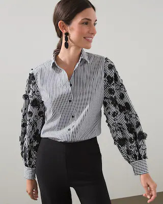 3D Embroidered Poplin Stripe Shirt | Chico's