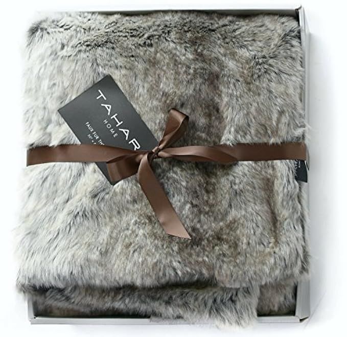 Tahari Mink Faux Fur Throw Luxury Silky Soft Blanket in Cream White (Tan Coyote) | Amazon (US)