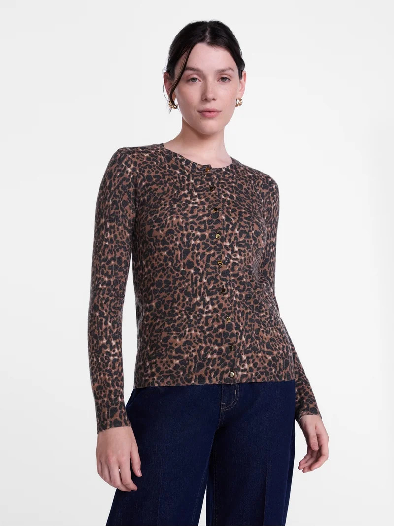 Scenario Women's Button Front Printed Cardigan Sweater, Lightweight, Sizes XS-XXXL | Walmart (US)