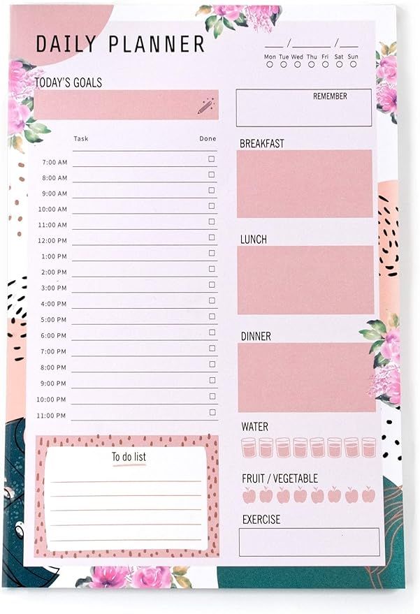 Daily Planner Notepad with 80 Undated Tear-Off Pages 6x9in, Daily to Do List, Daily Schedule Note... | Amazon (US)