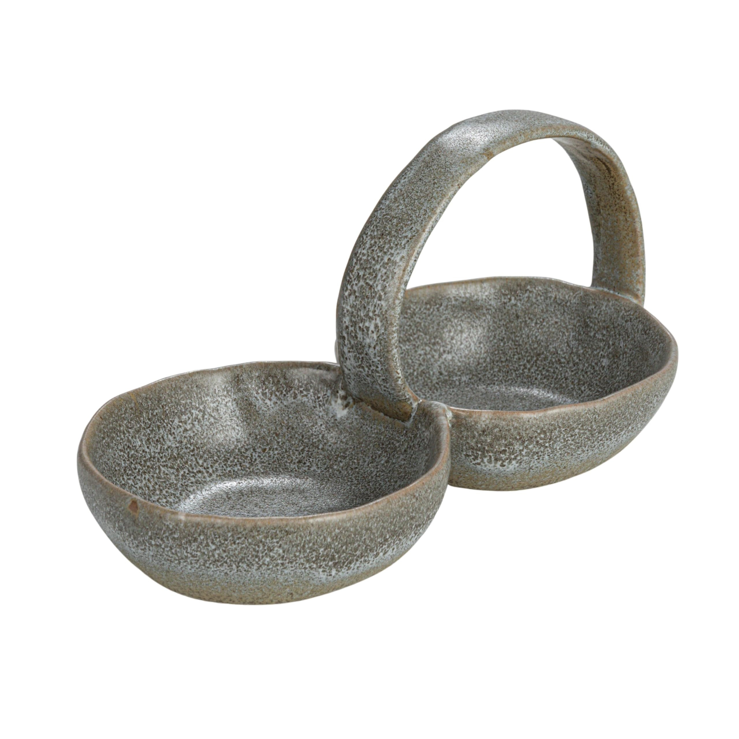 Creative Co-Op Stoneware Double Bowl with Handle, Grey | Amazon (CA)