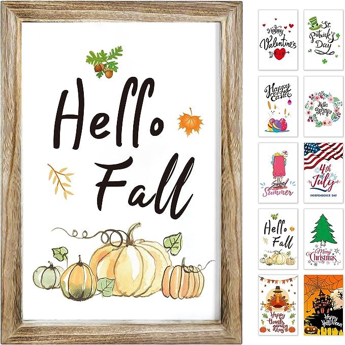 Farmhouse Wall Decor Signs With 10 Interchangeable Seasonal Sayings For fall summer decorations f... | Amazon (US)