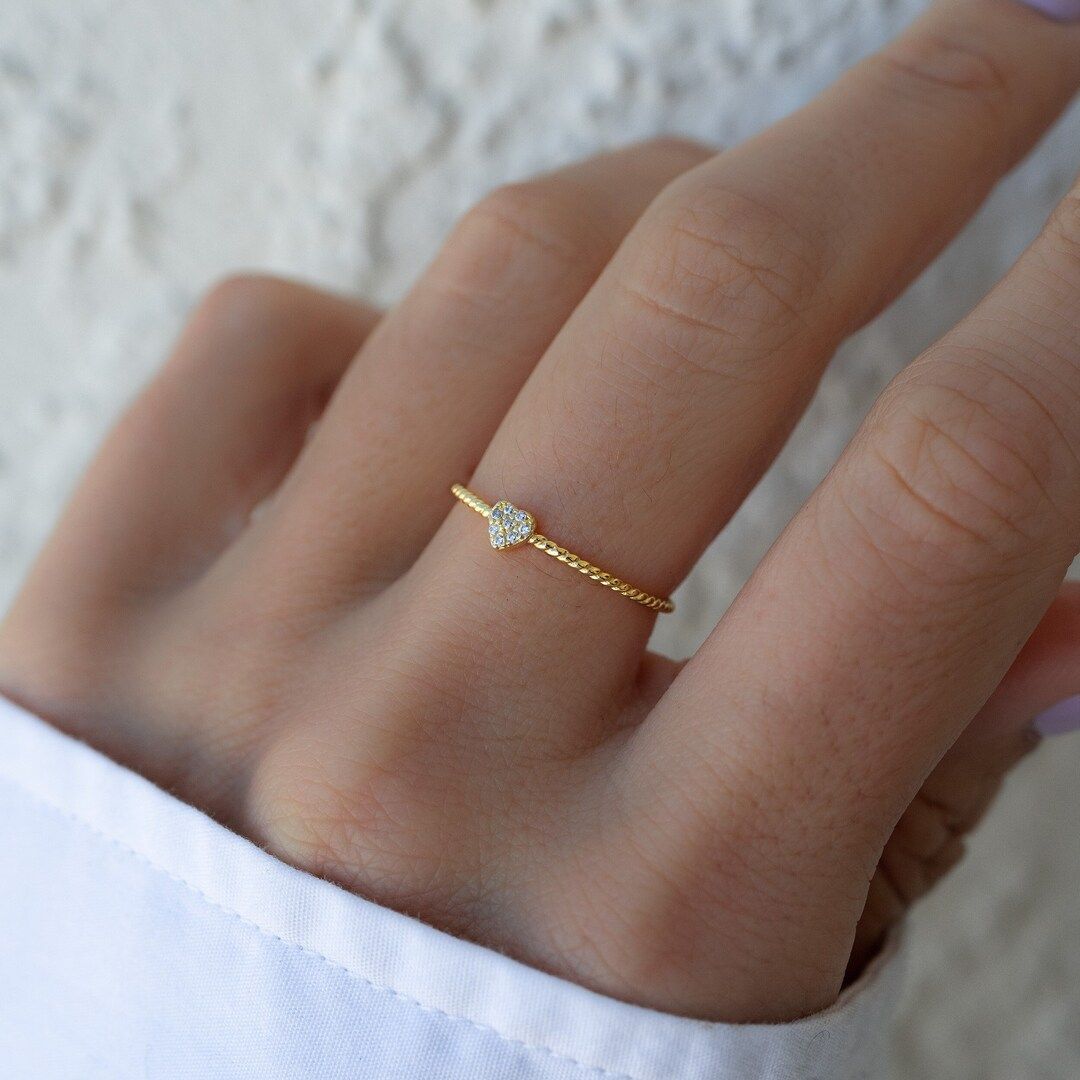 Dainty Heart Ring, Minimalist Ring, Gold Heart Ring, Silver Heart Ring, Rose Gold Heart Ring, Pro... | Etsy (US)