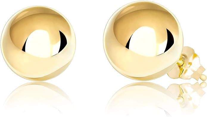 14K Yellow Gold Polished Ball Stud Earrings 3MM - 8MM, Gold Ball Earrings for Women, Gold Stud Ea... | Amazon (US)