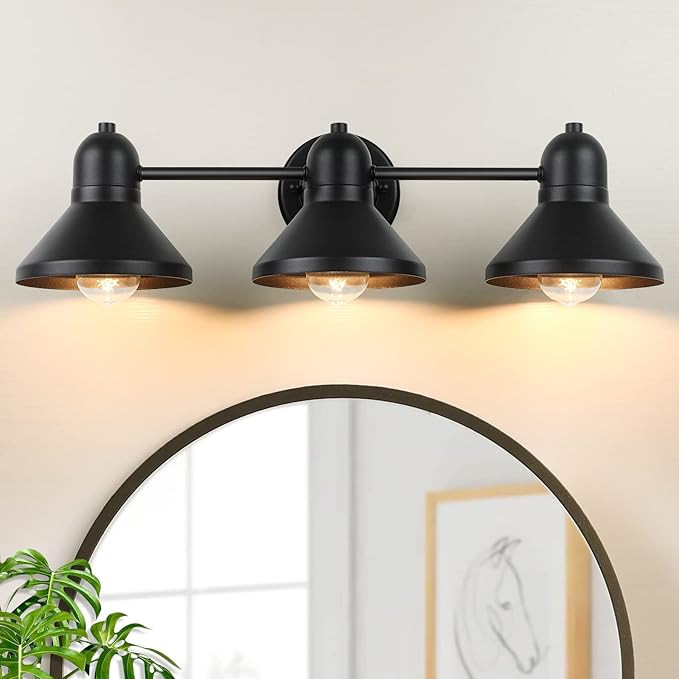Bathroom Light Fixtures, 3-Light Vanity Light Over Mirror, Matte Black Metal Bathroom Light, Mode... | Amazon (US)