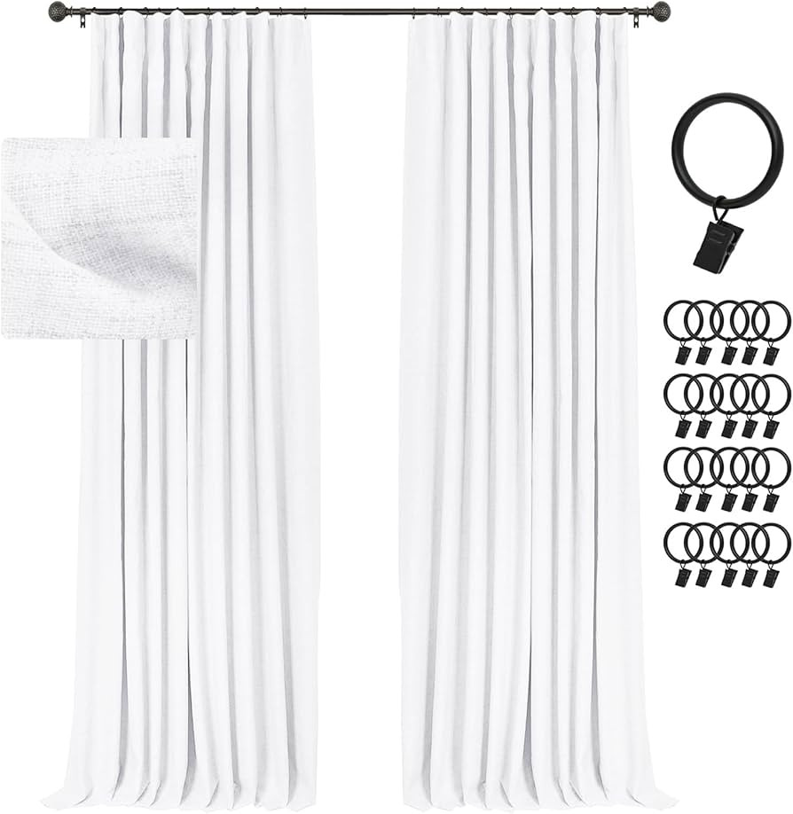 INOVADAY 100% Blackout Curtains for Bedroom, Black Out Curtains 84 Inch Long, Clip Rings Linen Bl... | Amazon (US)