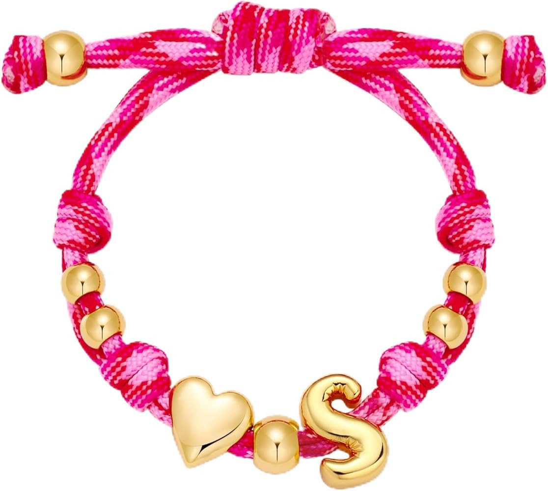 Bubble Initial Bracelets for Women-Dainty 14K Gold-Plated Knotty Bubble Letter Initial Heart Brac... | Amazon (US)