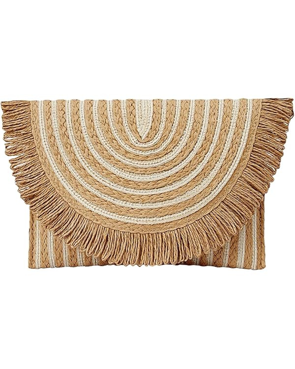 Verdusa Women's Fringe Straw Clutch Handbags Envelope Woven Summer Beach Bags | Amazon (US)