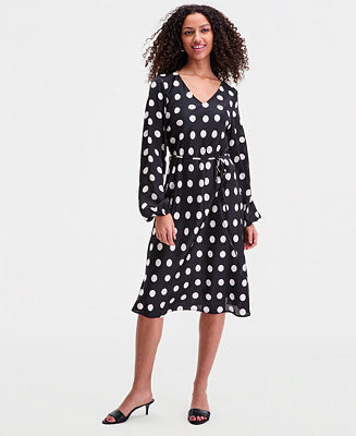 Women's Blouson-Sleeve Belted Midi Dress | Macy's