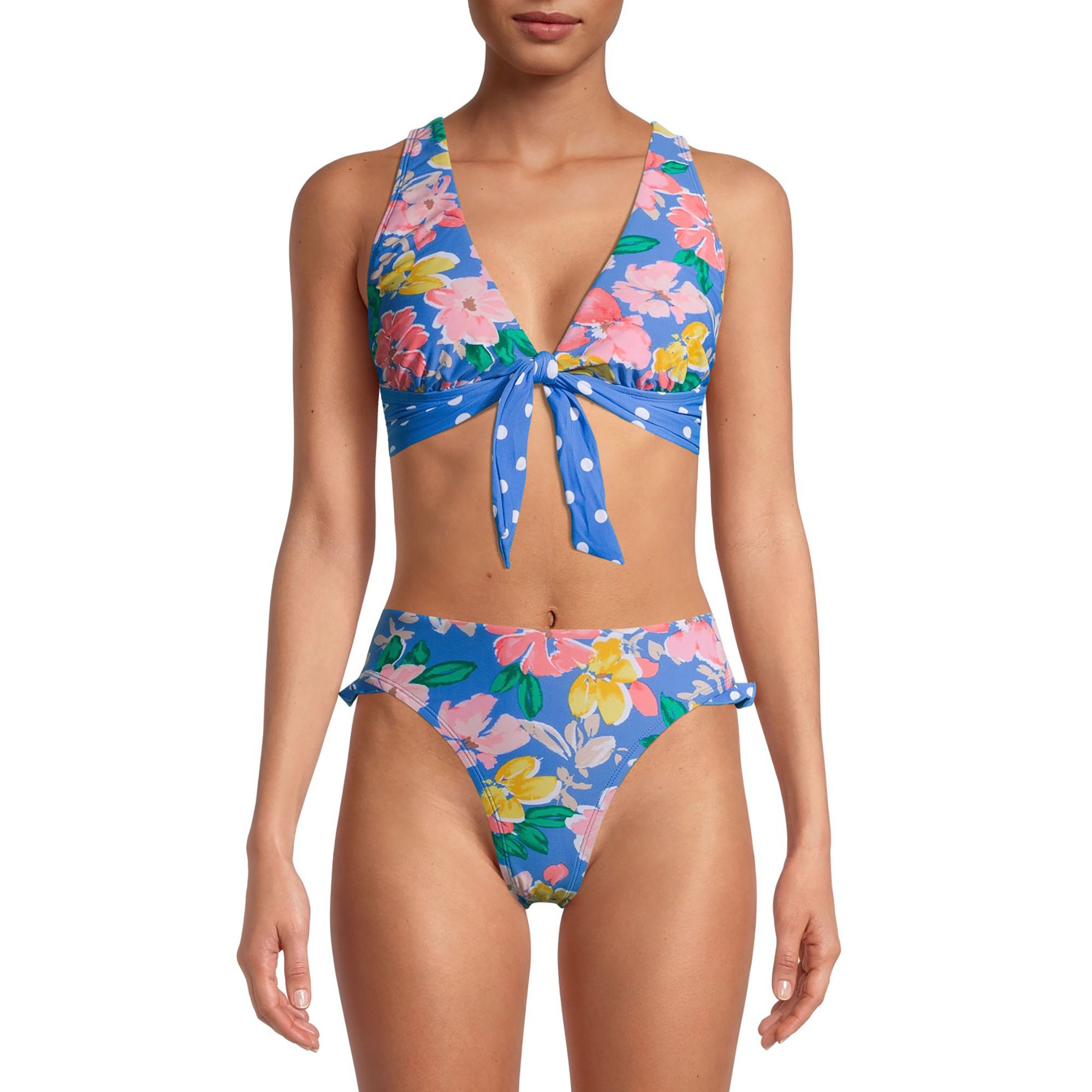 Time and Tru Women's and Women's Plus Size Blue Floral Triangle Swim Top | Walmart (US)