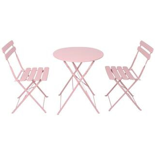 Pink 3-Piece Metal Outdoor Bistro Set Patio Dining Set with Round Table for Garden, Backyard, Balcony and Poolside | The Home Depot