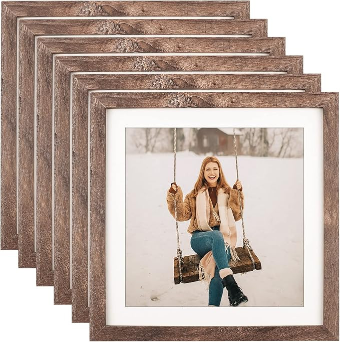 FOREV 10x10 Square Picture Frames Set of 6 Rustic Wood Grain Photo Frame for Gallery Wall Mountin... | Amazon (US)