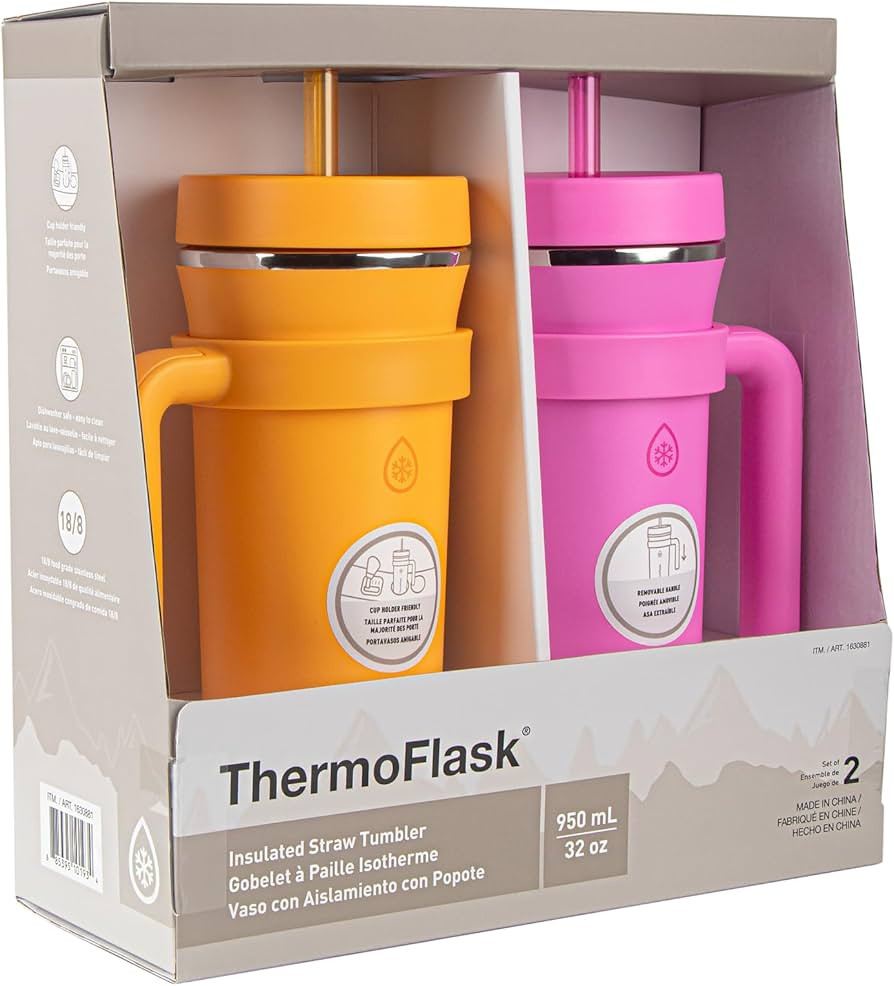 Thermoflask Premium Quality Double Wall Insulated Stainless Steel Tumbler with Handle and Straw L... | Amazon (US)
