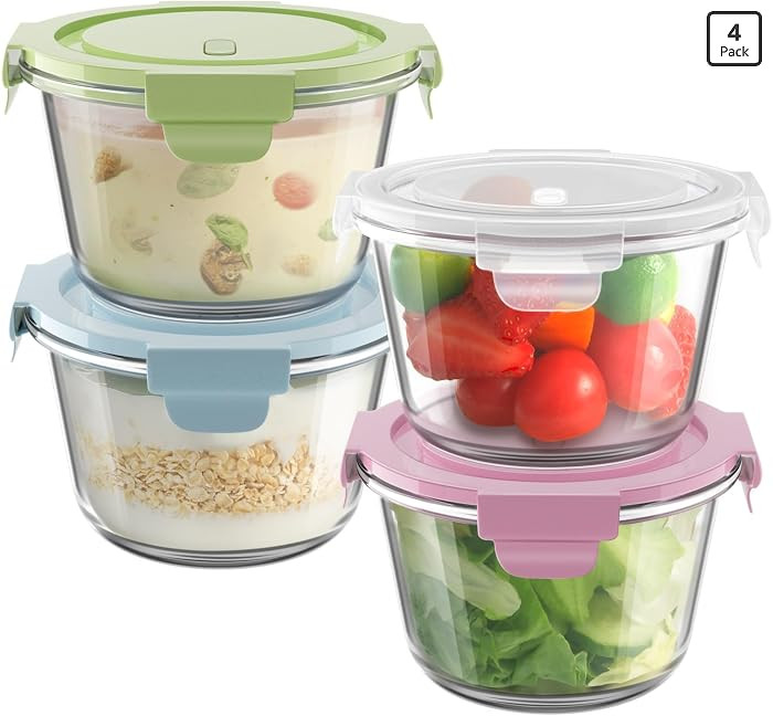 16oz Glass Meal Prep Containers, Airtight 2 Cup Glass Storage Containers with Lids, Heat-Resistan... | Amazon (US)